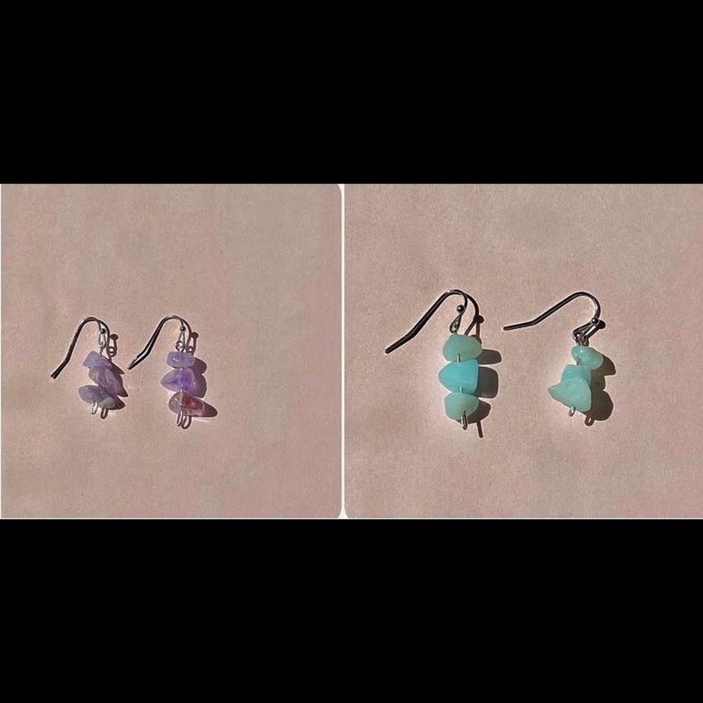 amethyst and amazonite stacked crystal earrings